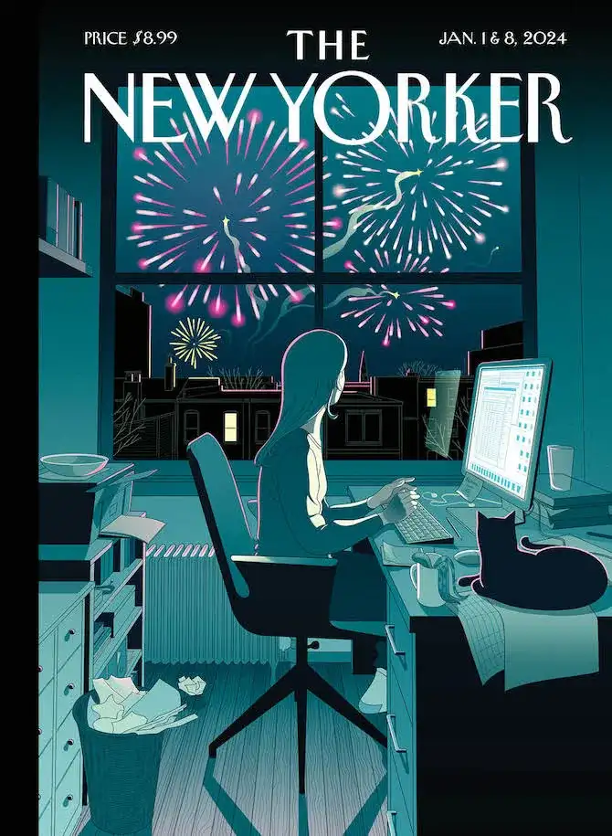 copertina new yorker - fuochi d'artificio persona al lavoro